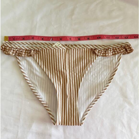 AERIE SWIMWEAR‎ Women's Ruffle Sides Brown White Stripes Bikini Bottom XXS NWT - Picture 4 of 7